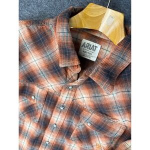 Ariat Retro Fit Plaid Flannel Snap Shirt Mens Sz XXL Slim Cowboy Rancher Country